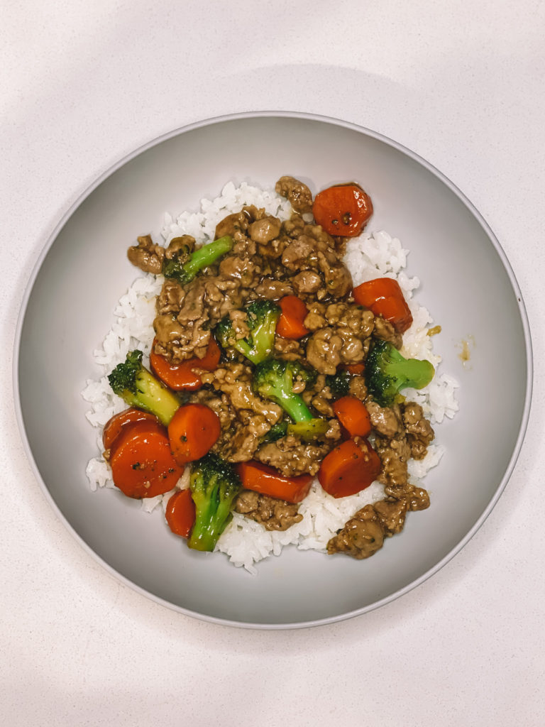 Serve the stir fry over rice